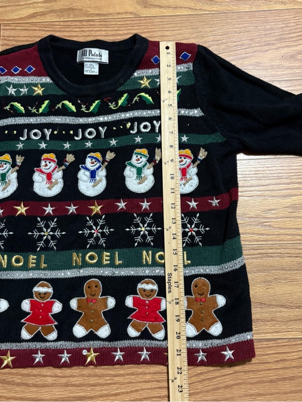 Vintage Christmas Embroidered Beaded Gingerbread Snowman Grannycore Sweater S - Picture 8 of 9
